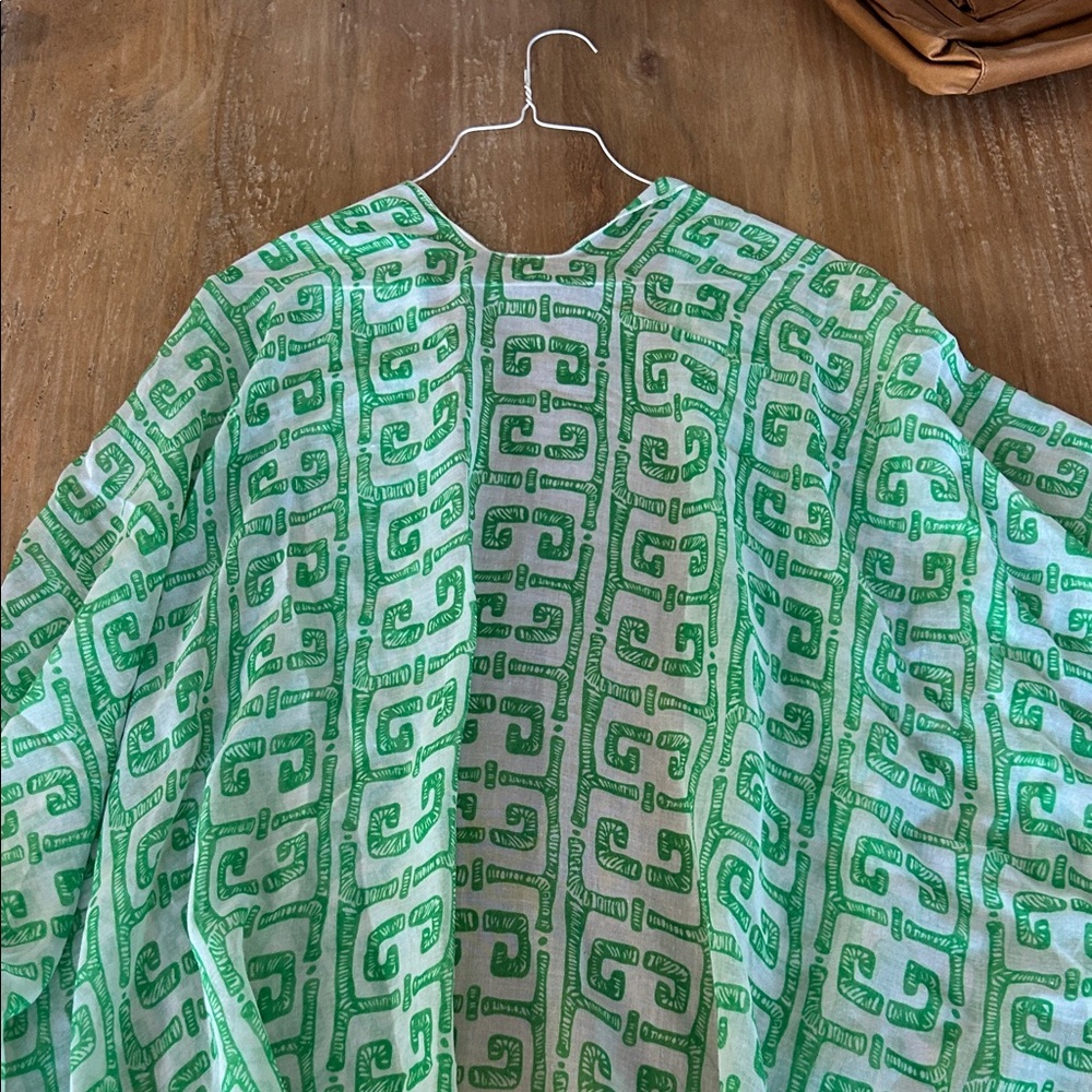 Green White Geometric Print Kimono Wrap One Size OS - Picture 2 of 4